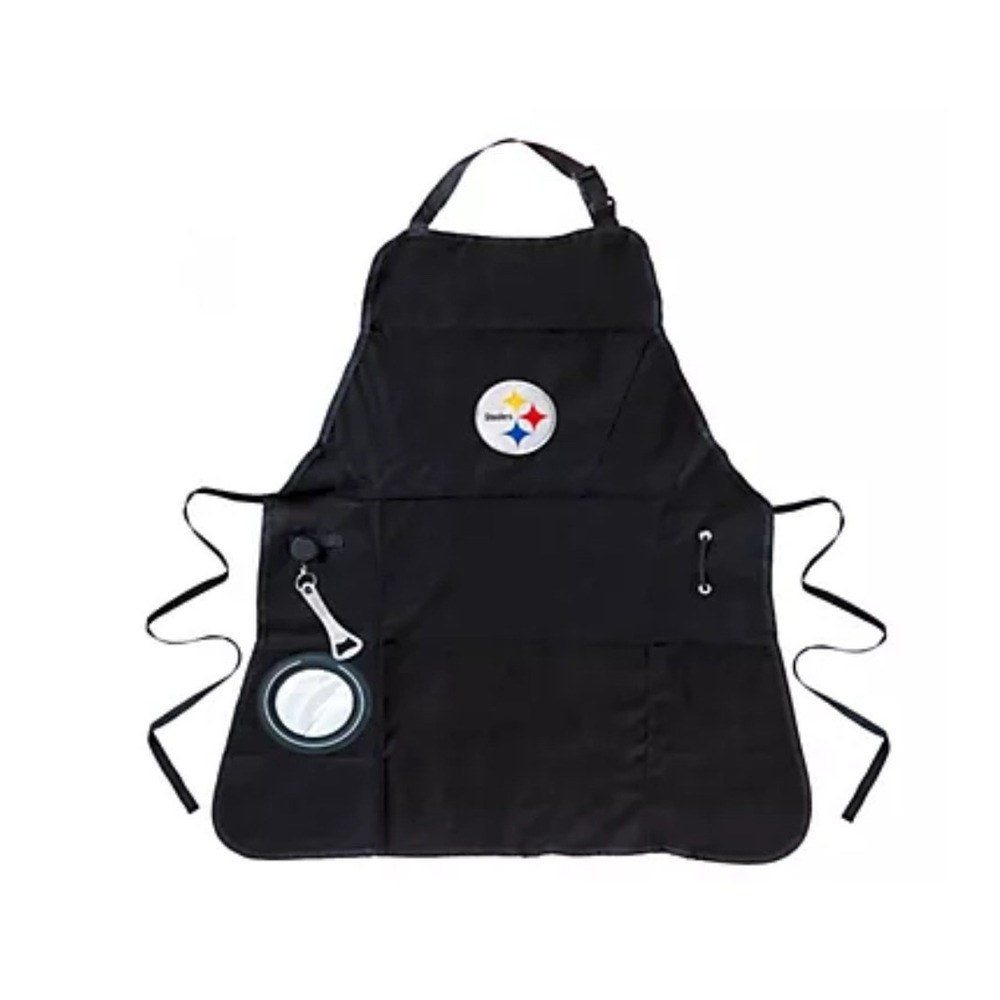 NFL Pittsburgh Steelers Grilling Apron Black BBQ Canvas Bottle Opener Cup Holder